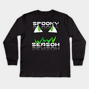 Jack O Lantern Face - Halloween Costume - Spooky Season - Glowing Green Kids Long Sleeve T-Shirt